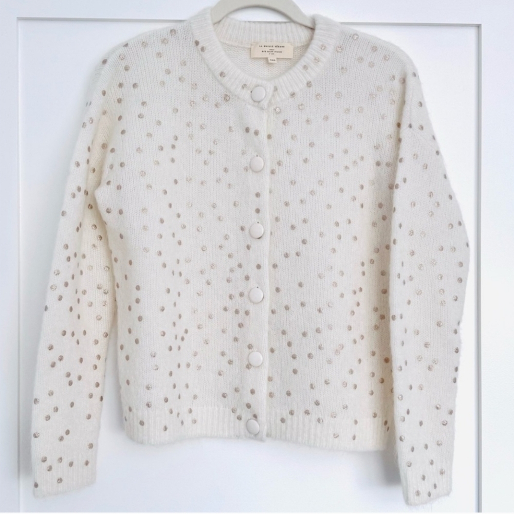 SÉZANE Talitha Kid Mohair Cardigan In Ecru Champagne Dots NWOT XXS Runs Large - Picture 7 of 13